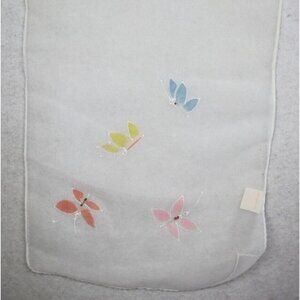 VINTAGE GLENTEX - WOMEN'S SHEER WHITE HAND PAINTED BUTTERFLY RECTANGLE SCARF